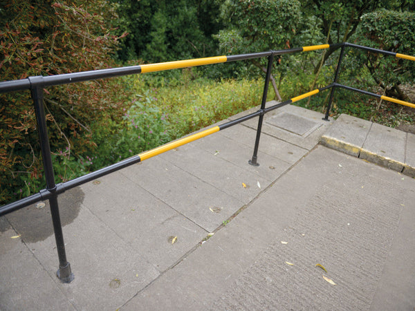 Black and Yellow Safety Railing made from Keyclamps that involve no welding