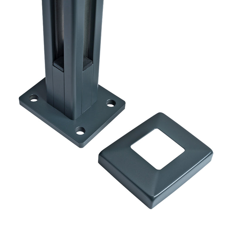 Easy Slide Base Fix Aluminium Balustrade Corner Post For 11.5mm Glass
