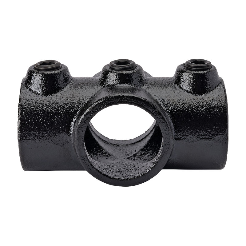 E119B 4 Way Middle Rail Cross Key Clamp To Suit 33.7mm Tube With Black Electrophoretic Finish