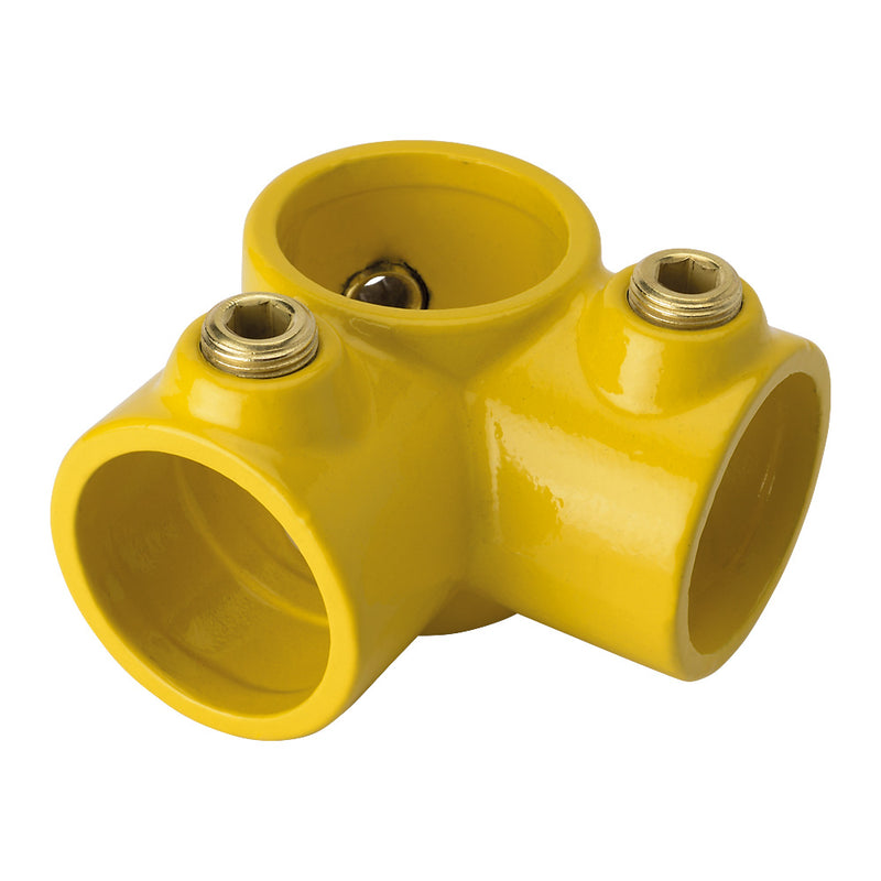 Y116C 90° 3 Way Mid Rail Corner Key Clamp To Suit 42.4mm Tube Yellow