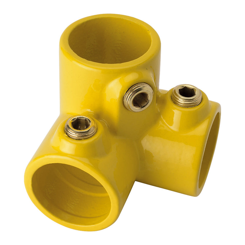 Y128C 3 Way Top Rail Corner Key Clamp To Suit 42.4mm Tube Yellow