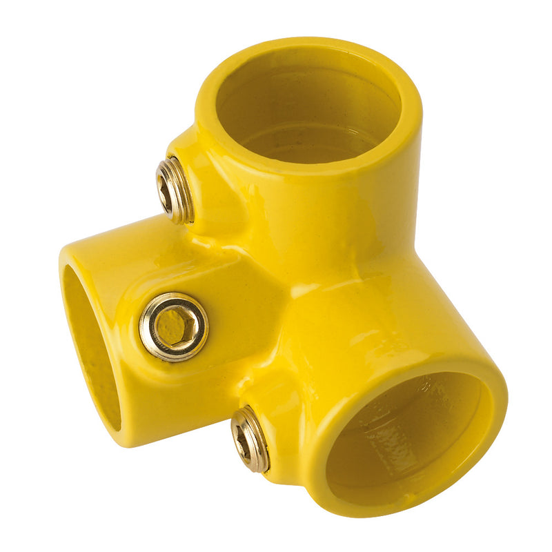 Y128B 3 Way Top Rail Corner Key Clamp To Suit 33.7mm Tube Yellow